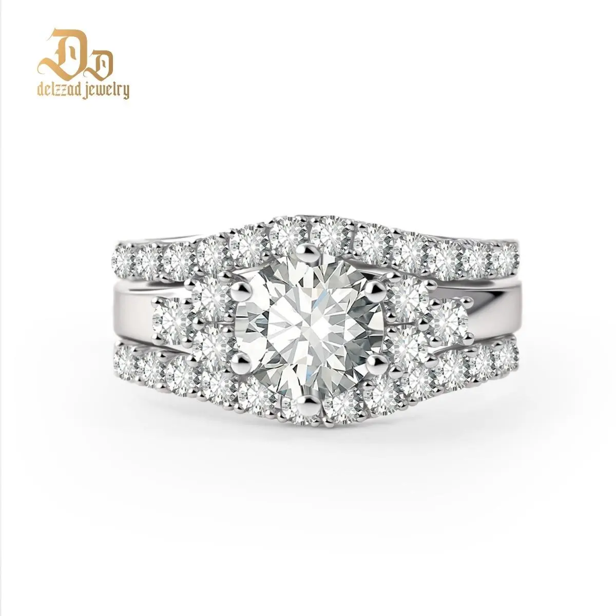 Delzzad 2ct Timeless Embrace Promise Ring Wedding Ring Set Triple Engagement Stacking Ring The Grace Bridal Set VVS Synthetic Moissanite Ring Jewelry Copper Band  Solitaire Stackable Rings