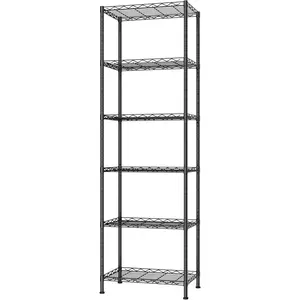6-Shelving Unit, Adjustable Wire Shelving, Metal Wire Shelf Rack Organizer for Kitchen, Pantry, Closet, Bathroom, Laundry, Black,21" W x 11" D x 69" H