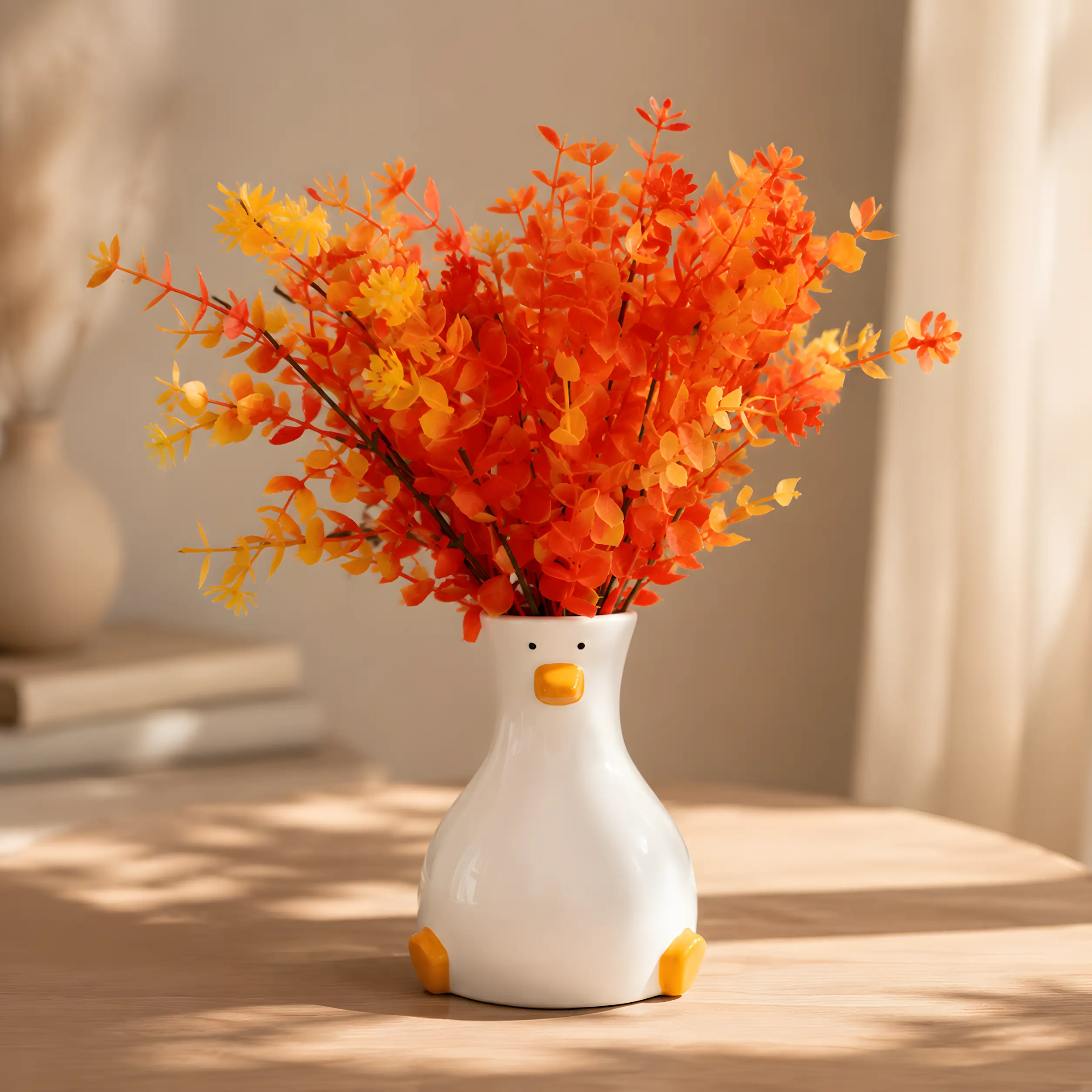 MOUGIGI Handcrafted Ceramic Duck Vase - White Modern Flower Vase with Unique Duck Design - Round Aesthetic Table Decor - Funky and Trendy Art Vase