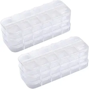 6 Pieces Nail Art Tool Jewelry Storage Box, 12 Compartments Plastic Rhinestone Organizer Container Case, Display Containers