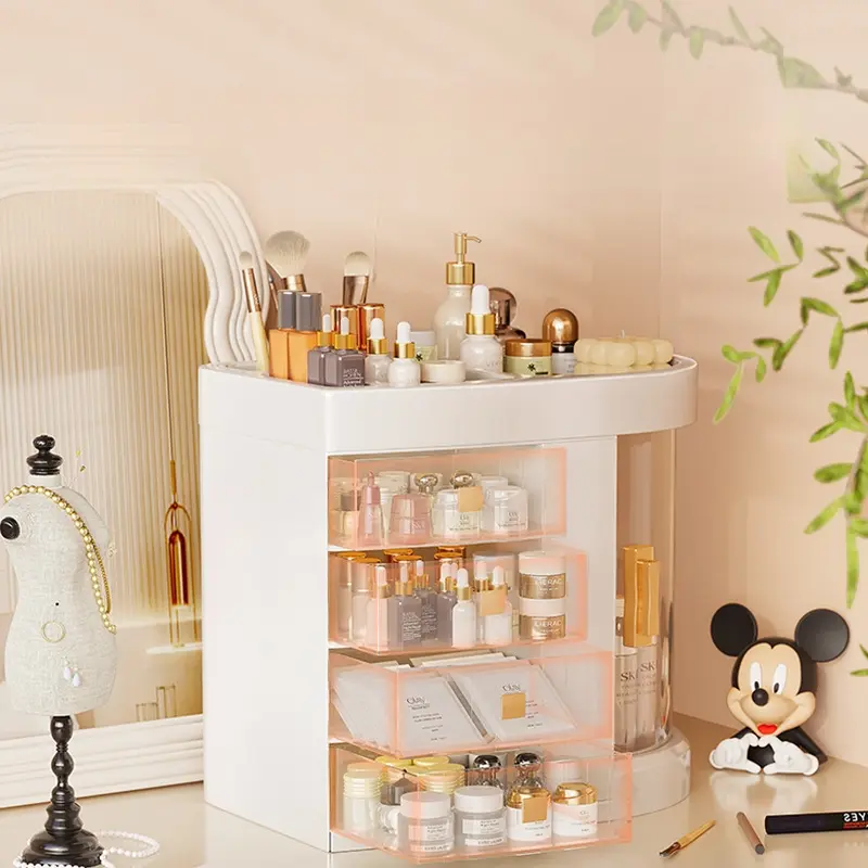 Transparent Color, Drawer Style Cosmetics Storage Box, Makeup Organizer Box, Transparent Desktop, Large Capacity Integrated Skincare Lipstick Storage Box, Dressing Table