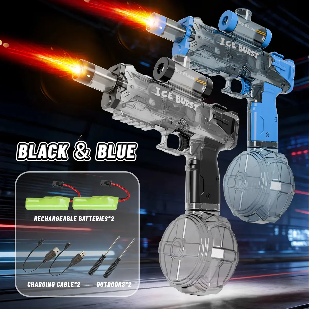 Electric LED Water Blaster for Kids – High-Capacity Light-Up Water Gun with Flame Effect, Durable Battery-Powered