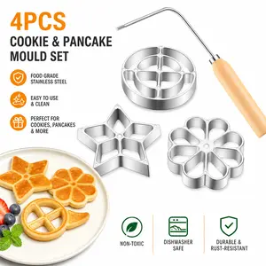 4 Pecs Interchangeable Rosette Mold Set – Star, Flower, Circle Heads, Aluminium Cast with Long Handle – Perfect for Rosette Cookies, Bunuelos, Achappam – Reusable, Heat Resistant, Easy to Clean