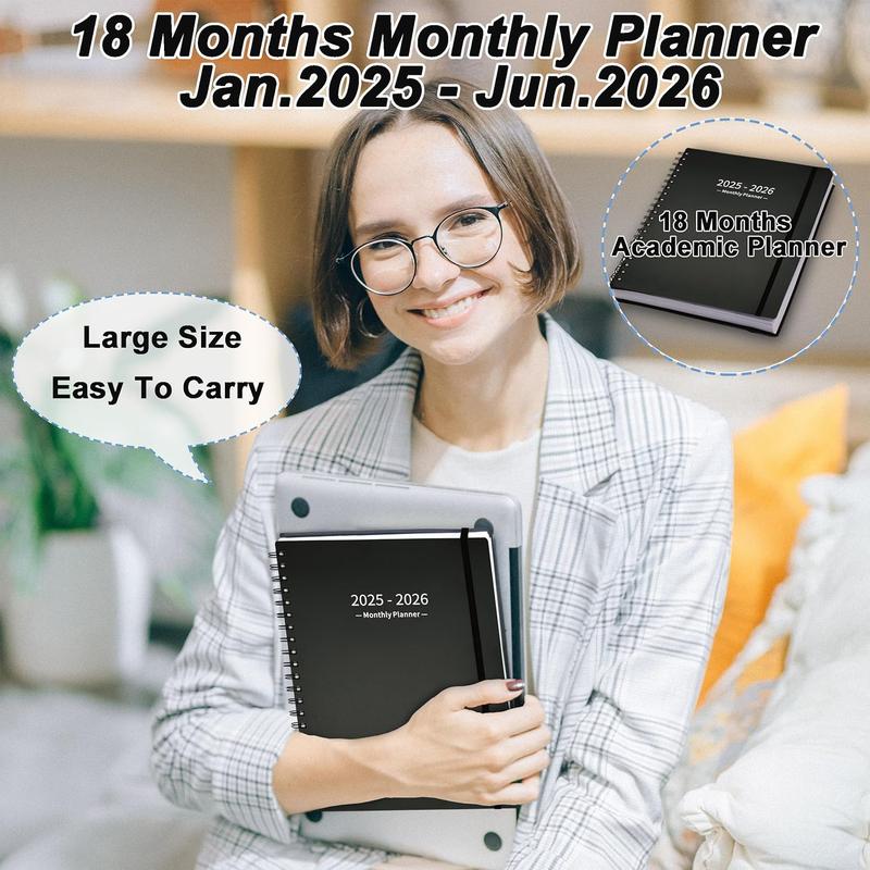 Monthly Planner20252026 (7.4'' x 9.6''), 2025 Calendar 18 Months Planner from Jan 2025Jun 2026, Academic Planner with Monthly Tabs  Pocket, Perfect for School  Work, 120GSM Thick Paper, Black