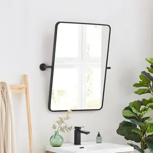 Dieux 24x32'' Rectangular Aluminum Framed in Matte Black Modern Bathroom Pivot Wall Mirror