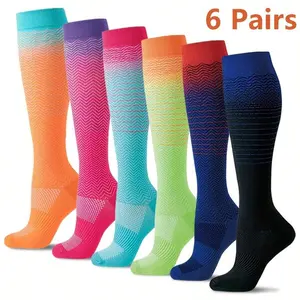 6 Pairs Long Compression Socks For Men And Women 20-30mmhg Progressive Support Knee Socks For Nurses Travel, Running, Cycling, Hiking, Sports Leggings