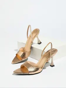 Women's Elegant High Heel Sandal Shoes, Sexy Open Pointed Toe Design, Fashion Champagne Color, Summer Wear, High Heeled Sandals, Footwear, Stiletto Multifunctional Fashion Item