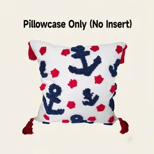 Navy Style Ship Anchor Embroidered Pillowcase, Blue Fringe Sofa Decor, Essential for Naps and Watching Shows, Suitable for All Ages