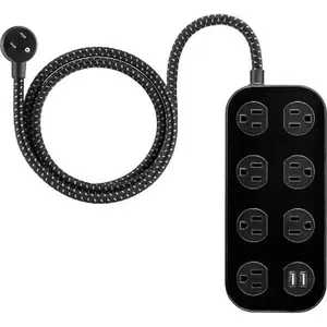 GE 7-Outlet Surge Protector with USB 1470J 2 USB-A (2.4A) 4' Braided Cord Black