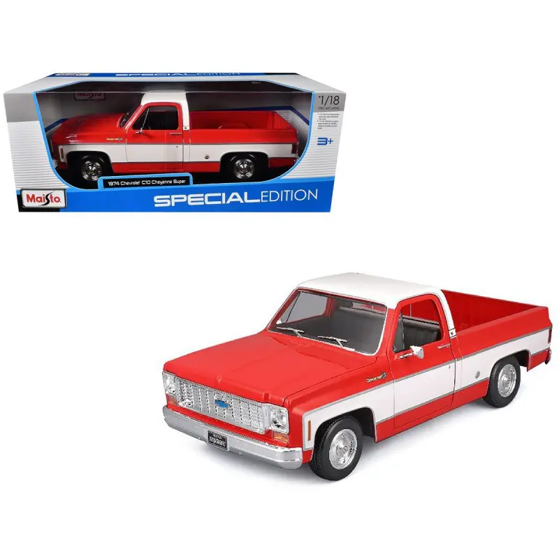 Maisto 1:18 1974 Chevy C10 Cheyenne Super – Red White Two Tone