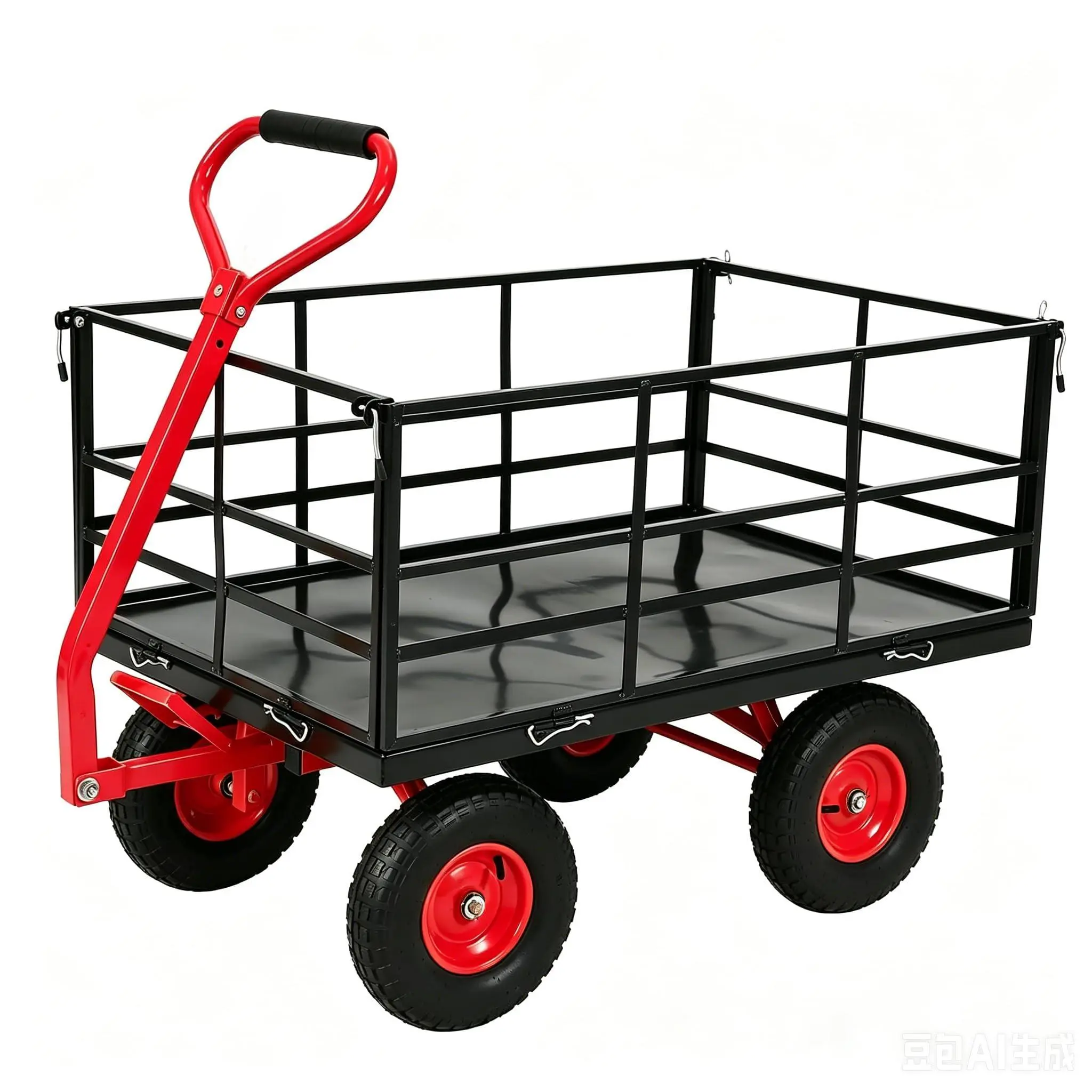 Garvee 1500 Lbs Steel Garden Dump Cart, 4-in-1 Garden ATV Trailer with 13 Inch Tires and Removable Mesh Side Panels, Metal Utility Yard Trailer with 180° Swivel Handle for Gardening Soil, Tools, Plant