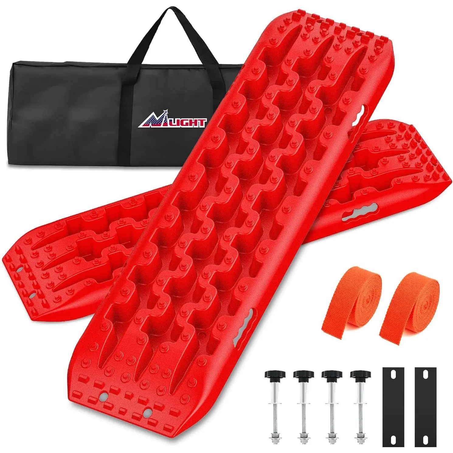Nilight 2-Pcs Off-Road Recovery Traction Boards, 4WD-Compatible, Heavy Reinforced Nylon Structure, Strongest Traction for Mud & Sand, Durability & Flexibility, Mounting Kit & Comfortable Carry Bonus Bag, Red (for Offroad Enthusiasts)