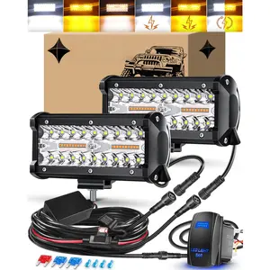 7 Inch LED Light Bar Kit with Rocker  6 Modes White  Offroad Light Bar with Memory Function Strobe Light with Wiring Harness Flashing Work Lights for  Boat Tractor Etc