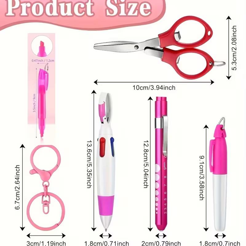 2 Sets of Nurse Pen Set, Badge Reel Holder Accessory Clips - Retractable Nursing Ballpoint Pens, Permanent Markers, Highlighters, Foldable Scissors for Work, Students, Office, Hospital, And Nurse Colleagues