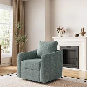 Garvee Accent Chair for Living Room, 360° Swivel Reading Chair, Modern Linen Fabric Armchair for Living Room, Comfy Upholstered, Single SofaChair, Dark Green