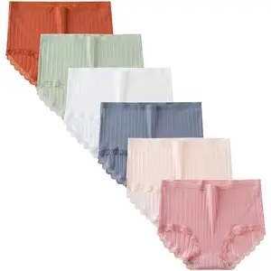 Teen Girls Cotton Underwear 6 Pack Comfort Lace Trim Briefs Panties