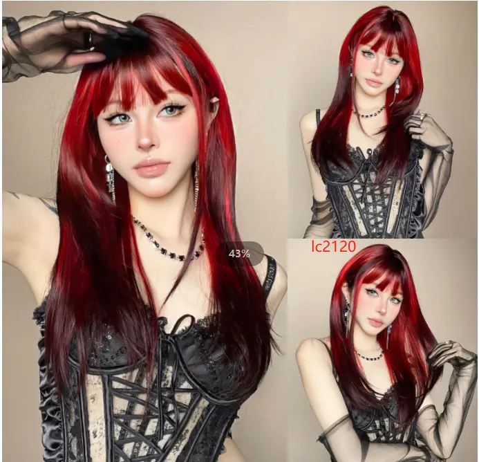 Halloween Burgundy Wigs with Bangs Wine Red Ombre Wigs for Women Long Layered Wigs with Dark Roots Synthetic Heat Resistant Wigs for Daily Party Use