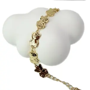 Brecelet 7.5 Ajustable Bear Gold-Tone Charm Bracelet with Teddy Bear Charms for Women