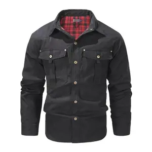 [Vintage Flannel] Men's Flannel-Lined Shirt Jacket | Long Sleeve | Polyester | Snap Button Closure, Chest Pockets | Casual Outdoor Wear | Rugged Western Style