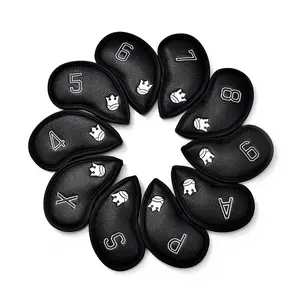 Golf Iron Head Covers Set of 10 PU Leather Club Head Covers with Numbers 4-9 P S A X Magnetic-Free Velcro Closure Waterproof Protective Universal Fit for Men Golf Accessories