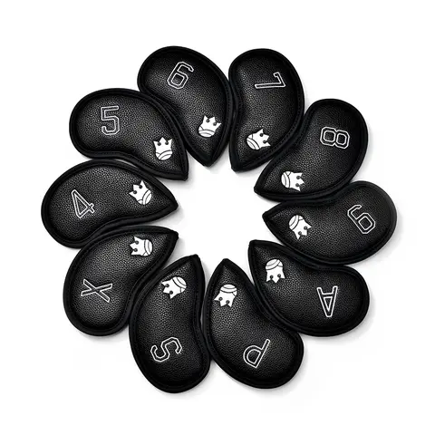 Youth Male Golf Iron Head Covers Set of 10 (4-9, P, S, A, X) - PU Leather, Waterproof, Magnetic-Free Velcro Closure, Golf Clubs Protection, Flexible Choice, Universal Fit for Storage & Transportation