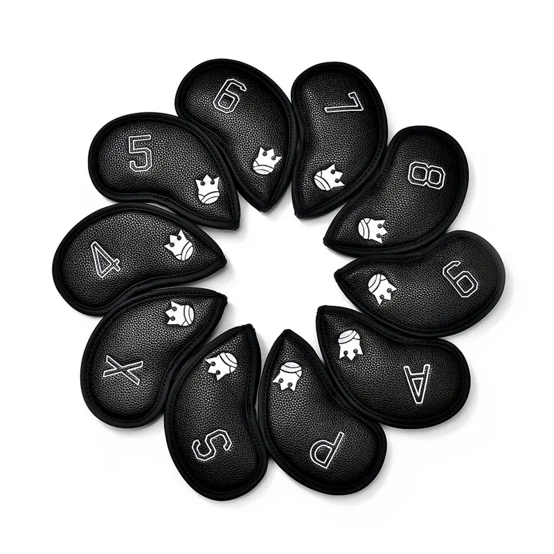 Youth Male Golf Iron Head Covers Set of 10 (4-9, P, S, A, X) - PU Leather, Waterproof, Magnetic-Free Velcro Closure, Golf Clubs Protection, Flexible Choice, Universal Fit for Storage & Transportation