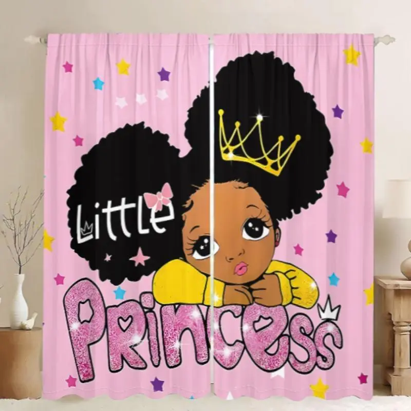 Cute Little Princess Pattern Curtain, 2 Counts/set Star Printed Curtain, Decorative Curtain for Girls Bedroom, Living Room, Kitchen, Bathroom, Home Decor, Home Decoration Curtain, Window Curtain