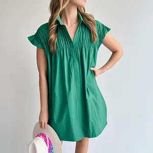 Women's Casual Short Sleeve Button Down Dress - Comfortable Cotton Wear for Everyday Wear - Short sleeve, Womenswear