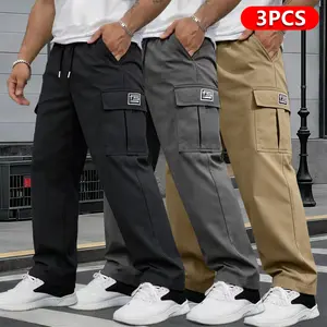 Men’s 3-Pack Cargo Pants with Multiple Pockets — Solid Color, Straight-Leg, Versatile for Everyday and Casual Wear, Perfect for Spring and Autumn