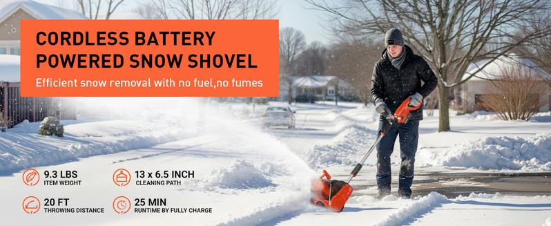 Voltask Cordless Snow Shovel 24V 13-Inch 4-Ah Battery Snow Blower with Directional Plate Adjustable Front Handle Quick Charger Included