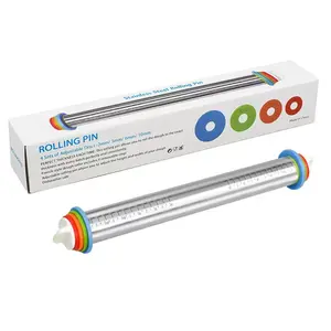 1pc Adjustable Stainless Steel Rolling Pin with Thickness Guide, Multi-Use Dough Roller for Baking, Pizza, Pie, Pastries, Pasta, Cookies, Baking Tools, Baking Utensils Supplies - Ideal for Christmas, Halloween, Easter, Thanksgiving, Mother'S Day
