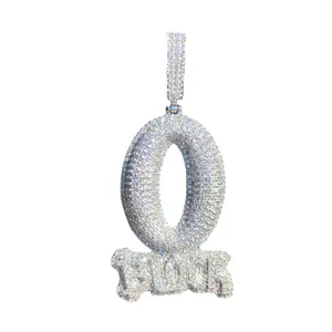 Hiphop Jewelry High Quality English Letter O BLOCK Zircon Pendant Creative Zircon Necklace Icy Iced Out Cuban Link Chain for Unisex Fashion Party Gfit