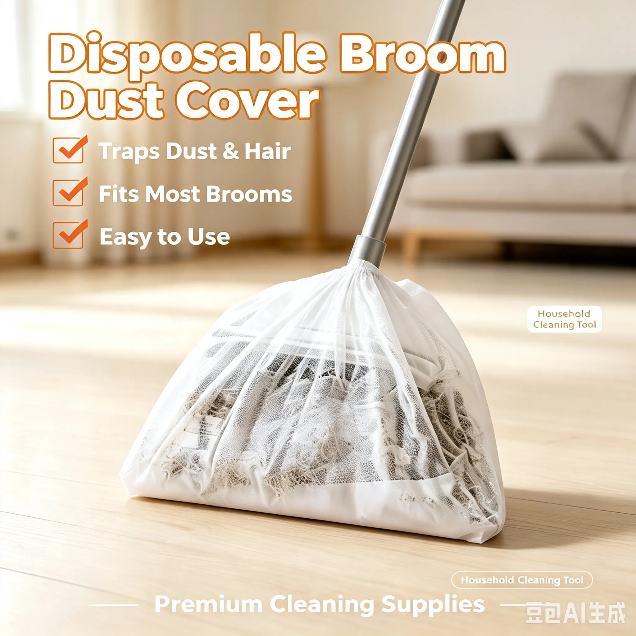 Disposable Broom Dusting Covers, Non-woven Broom Sleeves, Capture Pet Hair, Dust & Floors Debris, One-Time Use Cleaning Tool for Home Household