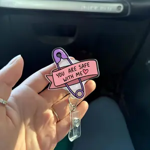 Safety Pin Badge Reel: "You Are Safe With Me" Retractable ID Holder
