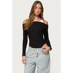 Layered Ribbed Off Shoulder Bodysuit