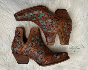 Loyal West X Myra Hand tooled Booties - Turquoise