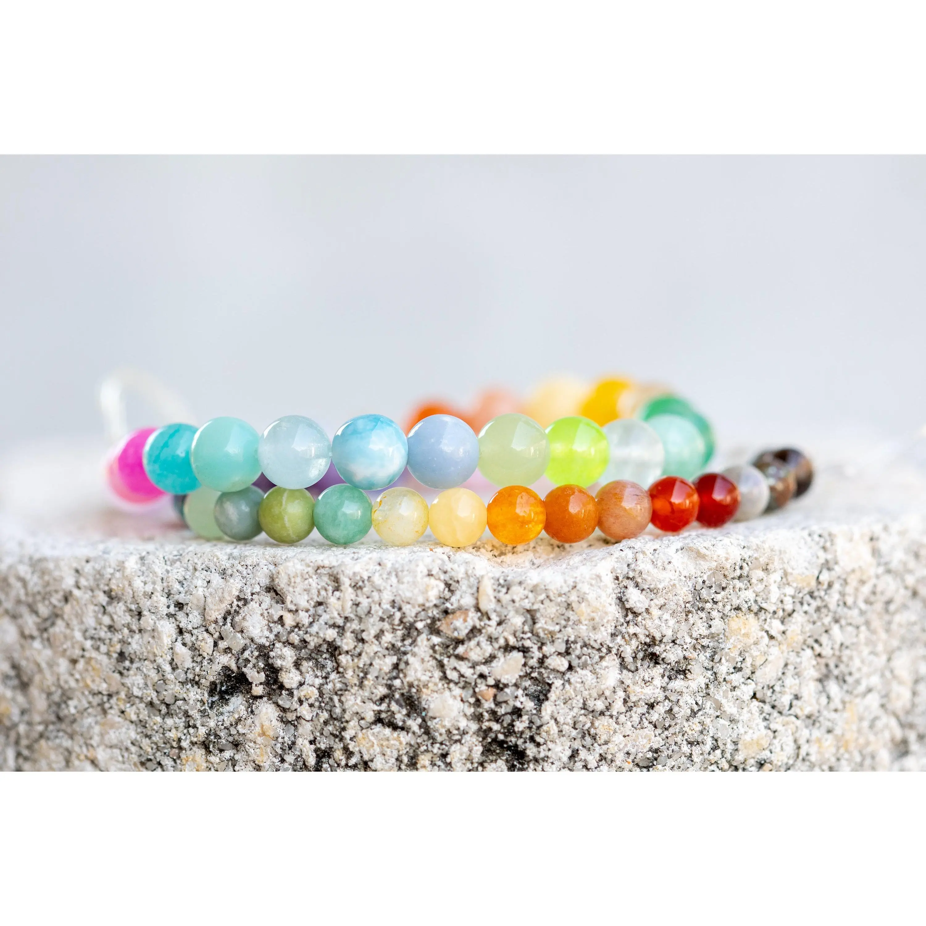 Rainbow: Various Misc  Crystal & Gemstones Bracelet. Discover Your Power. Express your unique energy and personality. Quartz, Larimar, Aquamarine, Jade, Citrine, Kunzite, Agate, Moonstone, Labradorite, Chalcedony, Chrysoprase