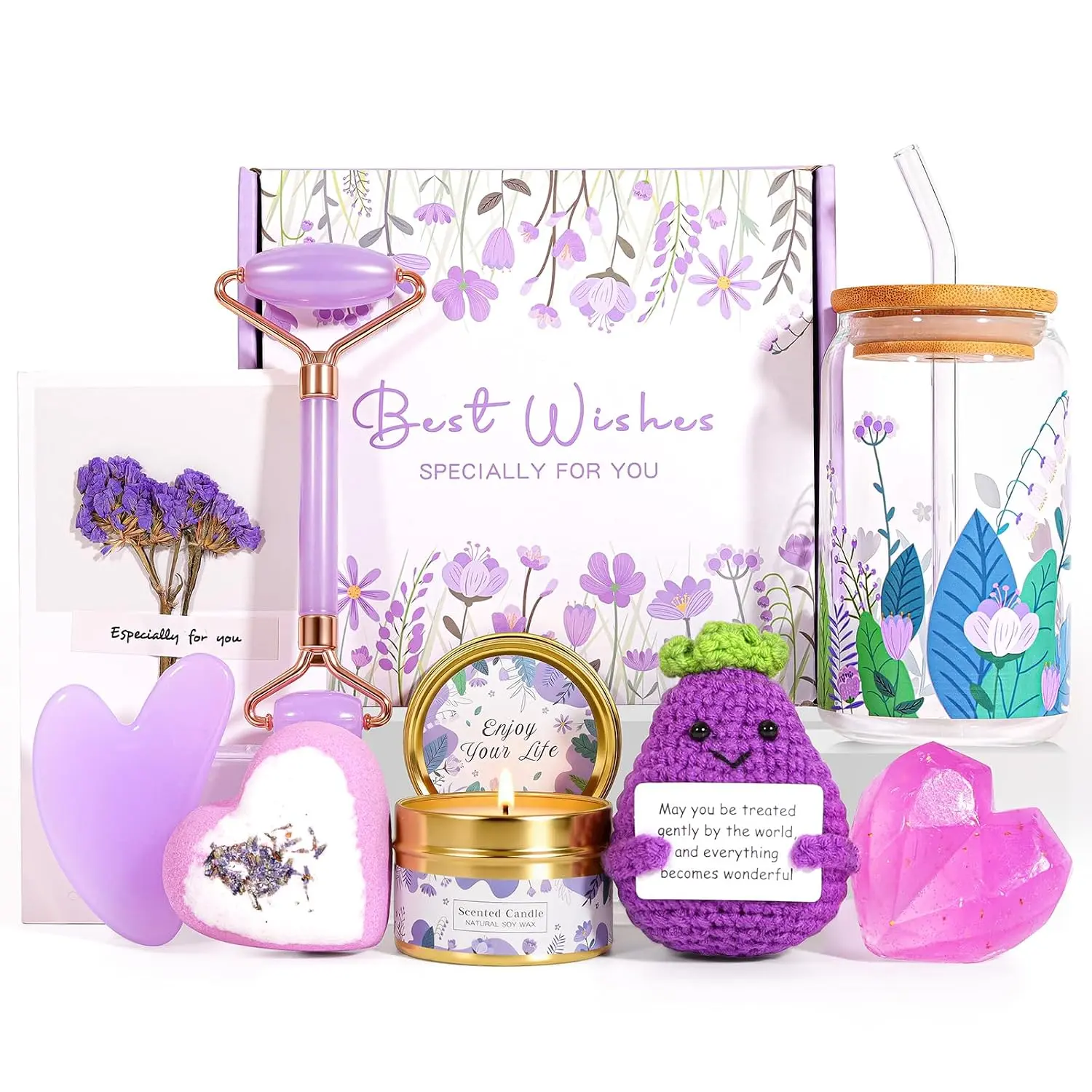 Halloween Fall Gift Basket for Women Teen Girls, Purple Relaxing Bath Set, Self Care Gift Box for Mom, Sister & Friends