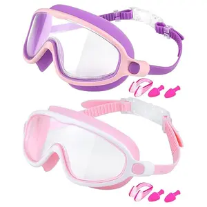 [Outdoorfun] Two pairs of children's swimming goggles (with nose mask and earplugs), wide-angle anti-fog, anti-ultraviolet and anti-shatter lenses, suitable for children aged 3-6 years old/6-15 years old