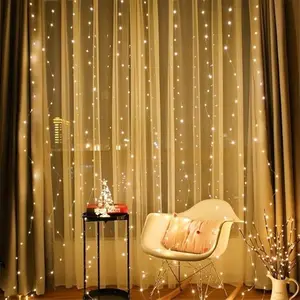 DIY  LED Curtain Fairy Lights with Remote, more Modes 3M*3M  String Light USB Plug in,  Lights Upgraded - USB Plug in String  Lights  Twinkle Silver Wire Lights for Bedroom Window Chrismas Wedding , Room Wall Party Xmas Indoor DecorFairy Battery event