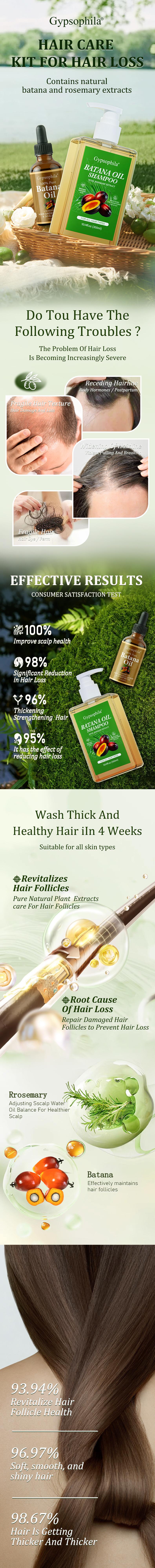 Gypsophila Hair Care Kit - Batana Oil Shampoo & Rosemary Infused Batana Oil - Nourish, Repair & Volumize Hair for Healthy, Hydrated, and Smooth Hair (Daily Gentle Cleansing & Conditioning)