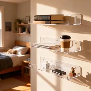 15 Inch Acrylic Floating Shelves for Wall, Modern Storage Organizer for Perfume, Books and Collectibles