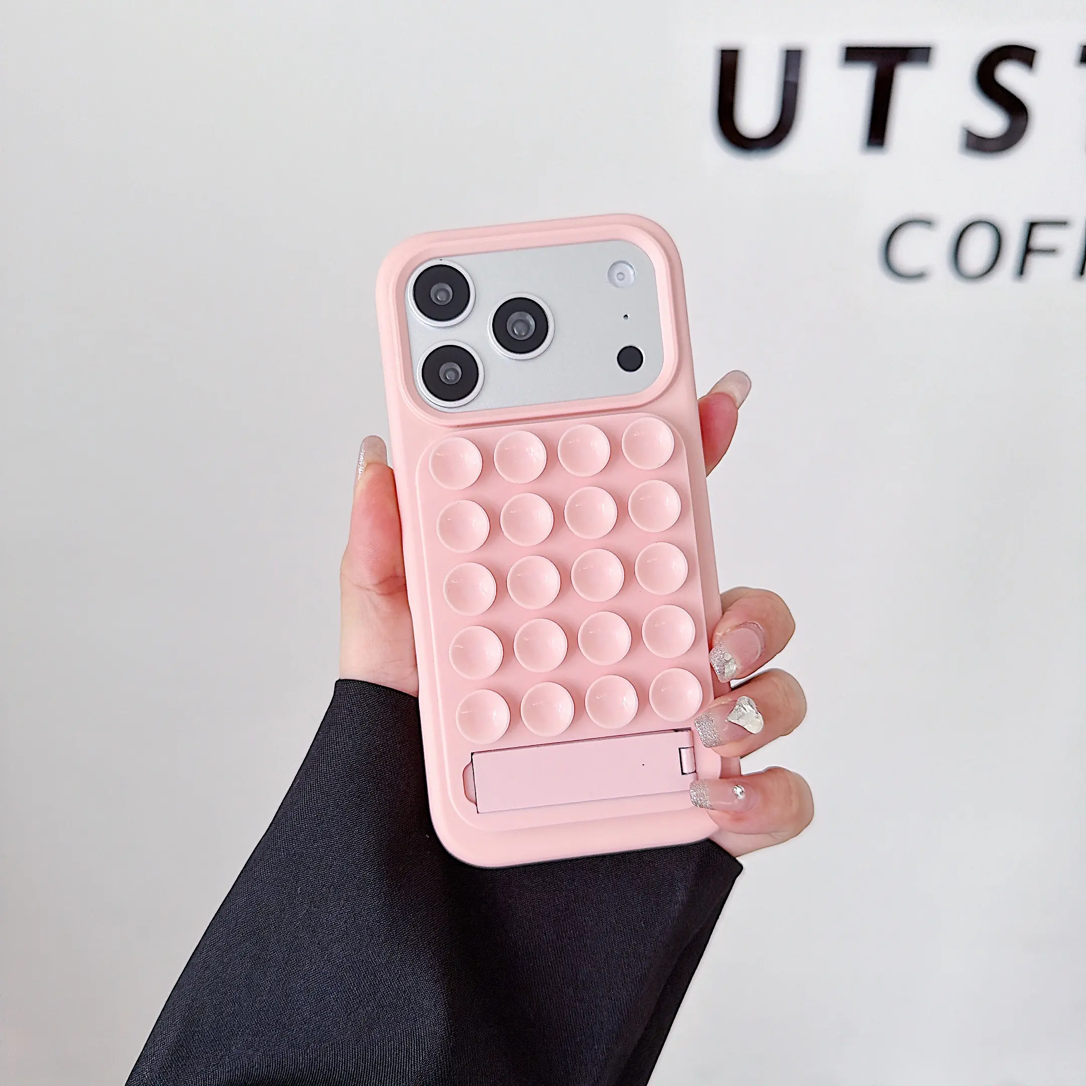 Magnetic Candy Silicone Smartphone Case for iPhone 17 Pro Max,16,15,14,13 - Detachable Suction Cup Bracket, Foldable Kickstand, Soft Shockproof Protection for Handheld Cellphone Devices, Casing