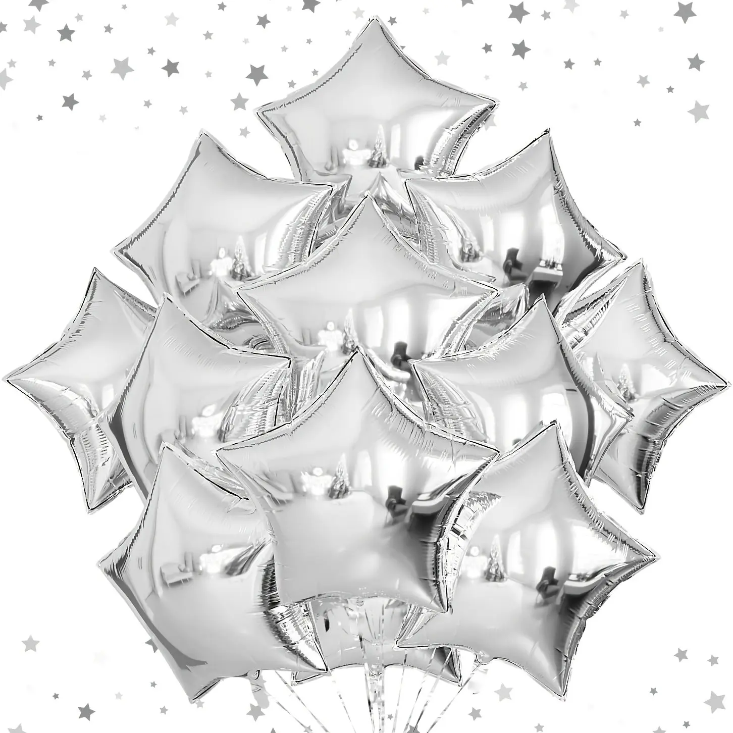 18 star metallic aluminum foil balloons, 10 inch pentagram balloons, suitable for silver birthdays, weddings, graduations, retirements, weddings, bridal showers, party decorations