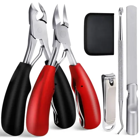 5PCS Professional Nail Clippers Set for Ingrown & Thick Nails, Heavy Duty Toenail Clippers for Seniors, Men, Women