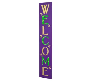 Glitzhome Mardi Gras WELCOME Standing or Hangin g Porch Sign
