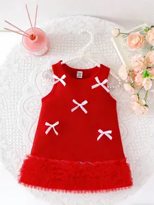 Baby Girl Summer Korean Style Cute Car Design Bow Skirt Mesh Sand Knit Sleeveless Dress, Adorable Baby Toddler Outfit