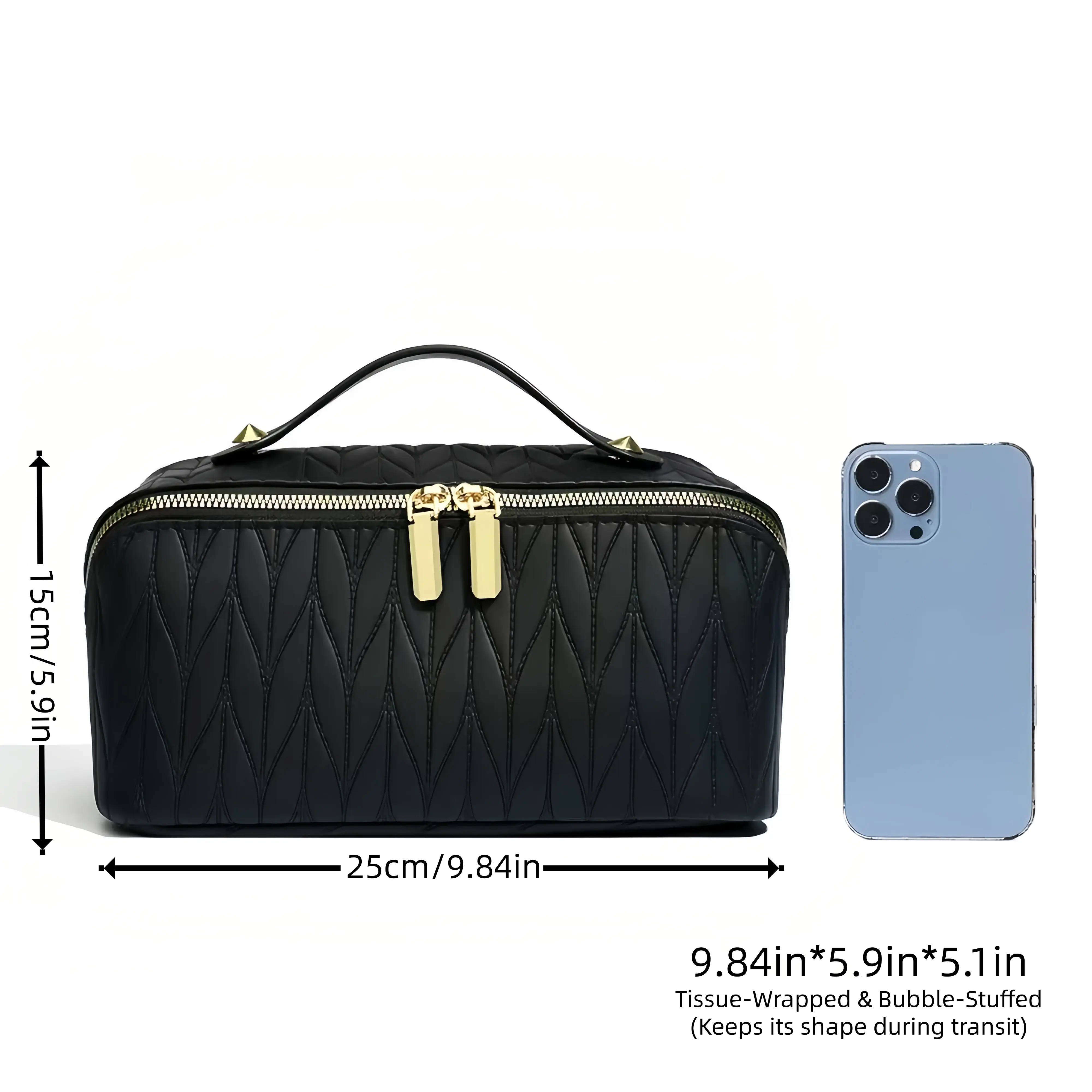 Large Capacity PU Cosmetic Salon-Grade Organizer Bag for Travel Waterproof Valentine's Day Gift Vegan Leather Makeup Pouch Portable Toiletry Bag for Women Makeup Case Jewelry Organizer Box Handheld Cosmetic Pouch Girlfriend Present Minimalist