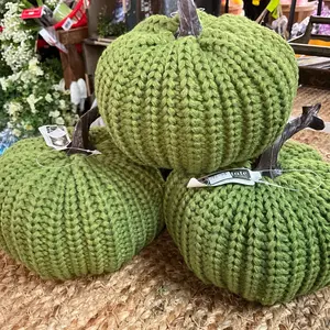 5.5” H x 6.6” D Green Knitted Pumpkin