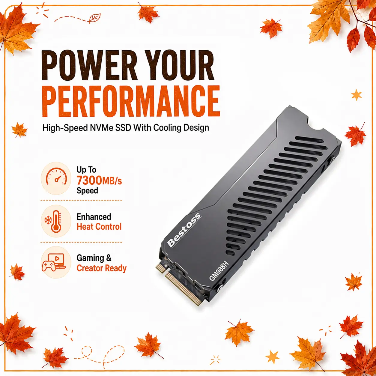 Bestoss GM988H Heatsink-Equipped Gen4 PCIe 4.0 NVMe Internal SSD (1TB/2TB), Up to 7350mb/s,High-Speed Storage for PS5/PC/Laptop Upgrade, Great for Gamer/PC Builders/Content Creator, Good for GTA6,Wolverine,FC26,Sohochic, Black Friday